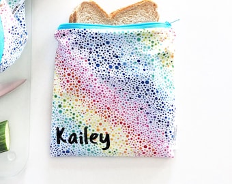 Reusable Snack & Sandwich Bags – Eco Friendly Lunch Bags for Kids, Personalized, Rainbow Bubble