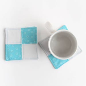 Quilted Coaster Set: Turquoise & Silver Patchwork Mug Rugs