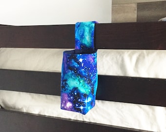 Drink or Bottle Holder Caddy in Galaxy Print for Bunk Bed Rails, Wheelchairs, Dorm Room, Kids Bedrooms, Toddler Crib Rails