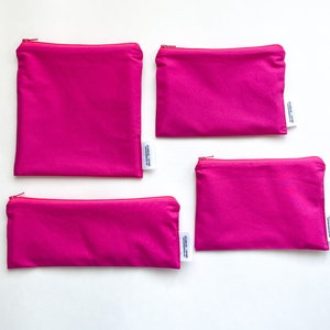 Ensemble de 4 sacs de nourriture réutilisables personnalisés en rose foncé, paquet cadeau de sacs à collation réutilisables, sac à collation pour enfants, pochette de paille réutilisable, sac à sandwich