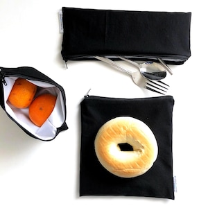 Dark Solid Reusable Snack, Sandwich & Straw Bags – Minimalist Travel Lunch Pouches, Work Lunch Set