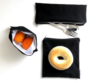 Dark Solid Reusable Snack, Sandwich & Straw Bags – Minimalist Travel Lunch Pouches, Work Lunch Set