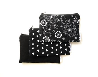 Bundle of 3 Personalized Black Print Reusable Snack Bags