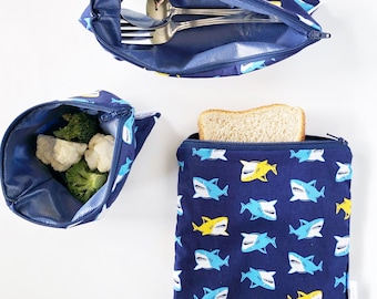 Shark Bag, Shark Gifts for Kids, Shark Kids, Back to School, Zero Waste, Zero Waste Kit, Zero Waste Gift, Sandwich Bags, Food Bags