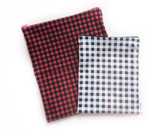 Wet Bag in large or small in buffalo plaid for the beach, kitchen, baby, sports or gym bag and available personalized