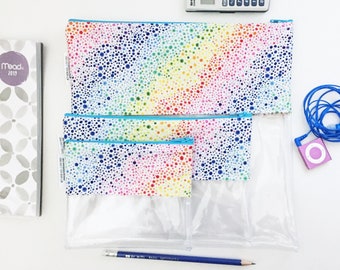 Clear Pouch in Rainbow Bubble Print