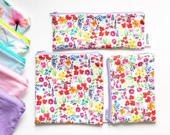 Floral Snack Bag Set – Reusable Lunch Pouches, Eco Friendly Food Bags