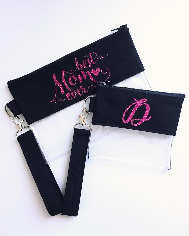 Clear Wristlet Pouch Best Mom Ever Clear Wristlet Vinyl Bag Zip Pouch Best Mom Gift Black Wristlet Small Zip Pouch Best Mom