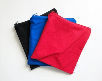 Personalized Reusable Snack and Sandwich Bags in Black, Red, or Blue perfect for school, lunches, and party favours