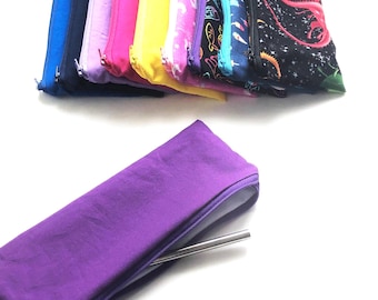Reusable Straw Bag - Zippered Skinny Cutlery Pouch, Waterproof Food Grade Lining