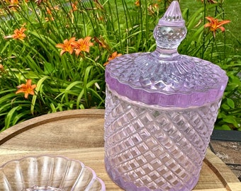 Light purple resin canister holder I lavender resin jar with lid I embossed canister I q-tip dispenser