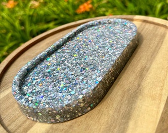 Silver holographic star glitter resin tray I shimmering dish I sparkly star tray