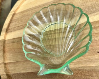 Teal transparent resin sea shell dish, shell trinket dish, blue green shell decoration