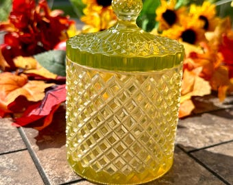 Olive resin canister holder I yellow-green resin jar with lid I embossed canister I q-tip dispenser