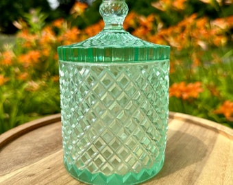 Turquoise resin canister holder I Aqua resin jar with lid I embossed canister I q-tip dispenser
