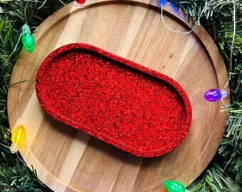 Red holographic glitter resin tray I shimmering dish I sparkly tray