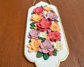 Spring bouquet floral slab wall hang I clay flower wall art I clay floral decor