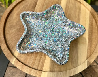 Silver holographic star glitter resin dish I shimmering star bowl I sparkly star tray