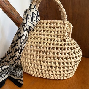 Panier en palmier avec deux anses, Panier en palmier ajouré, Panier portugais, Panier fait main, Panier, Strohbeutel, Cesta, Kurv, Panier élégant