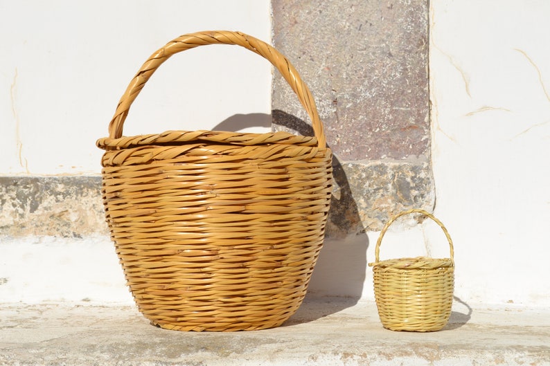Small Birkin basket Basket with lid Cane basket with lid ...