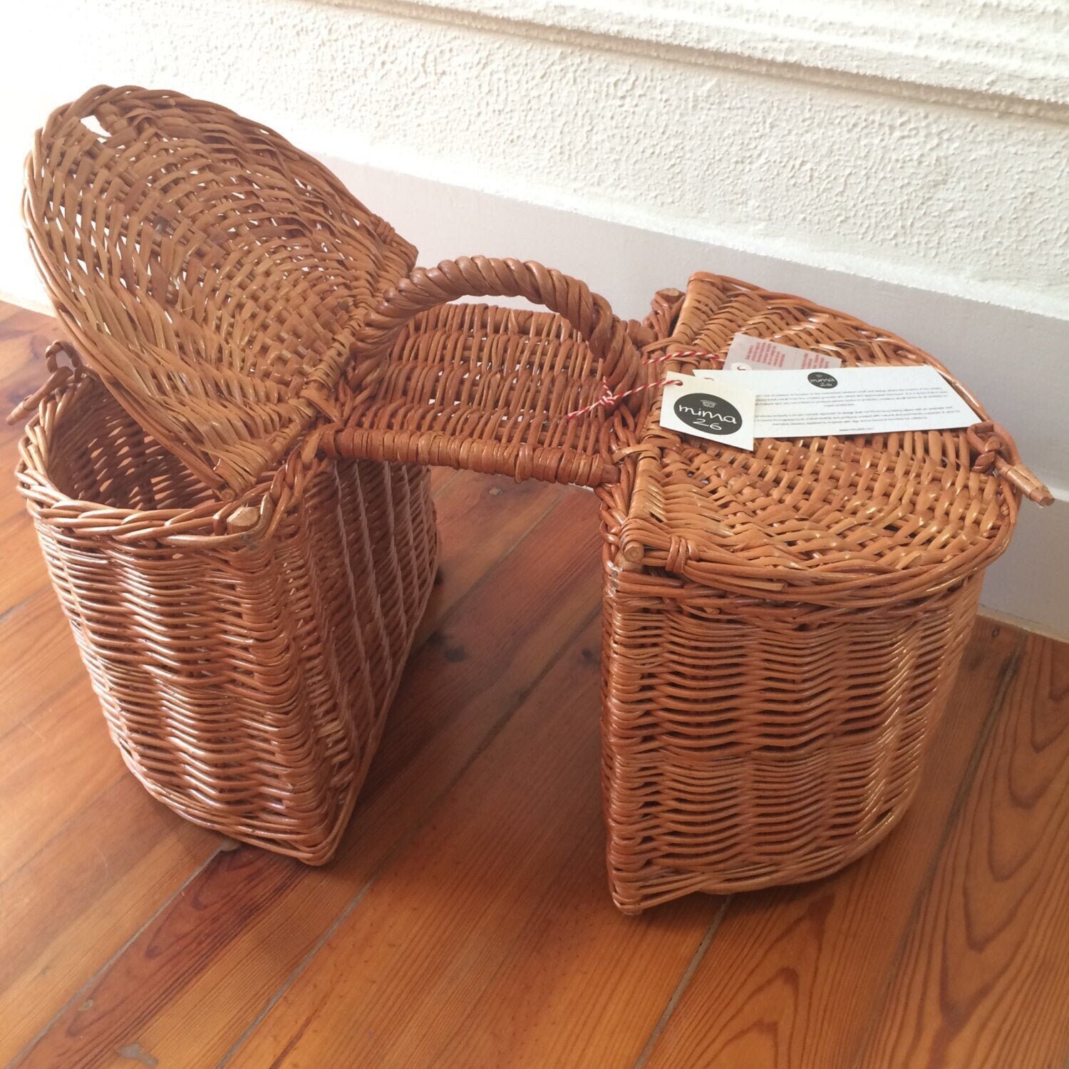 Hand-woven Wicker Bicycle Double Basket 