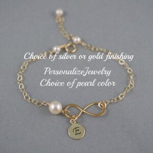 Personalized Infinity Gold Silver Bracelet Eternity figure 8 Jewelry Friendship Bracelet, Personalized Initial Hand Stamp Alphabet handmade image 1