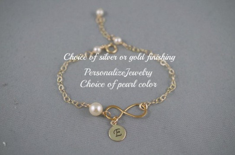Personalized Infinity Gold Silver Bracelet Eternity figure 8 Jewelry Friendship Bracelet, Personalized Initial Hand Stamp Alphabet handmade image 1