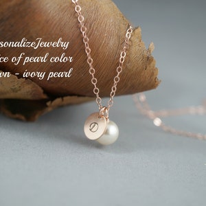 14k Rose Gold Filled Initial Necklace | Hand Stamped with Birthstone Pearl | Delicate Chain | Mother&#39;s Day & Birthday Gift for Her | Pendant