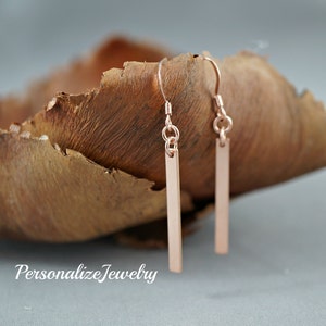 14K Rose Gold Filled Bar Earrings | Slender Vertical Drop | Modern Geometric Jewelry | Simple Gift for Her | Holiday & Anniversary Earrings
