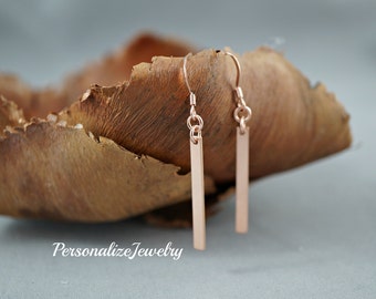 BAR - 14k Rose Gold Filled Earrings Bar Drop Slender Vertical Modern Geometric Simple Gift for Her Holiday Earrings Anniversary gift for HER