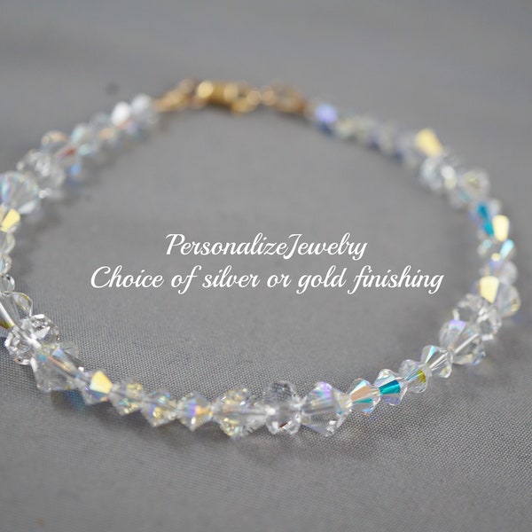 BRACELET - Bridal Swarovski Crystals Bracelet, Clear crystals Bridesmaid Gift, Delicate Dainty Jewelry, Bride Bracelet, Silver AB