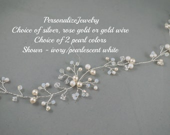HAIR VINES - Bridal Pearlescent white opal pearls Crystals Flower Silver gold Wedding hair accessories accessory Spring wedding vines
