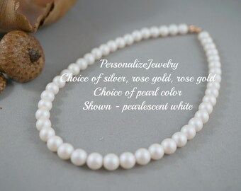 Flower Girl Necklace | Classic Pearl Child Jewelry | Sterling Silver Extension Chain | Gift for Kids | Choice of Colors | Pink, Ivory, Blue