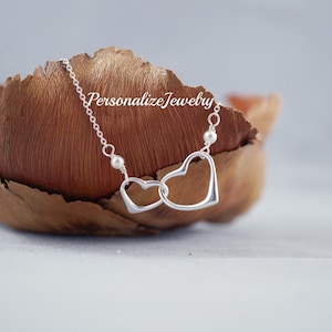 Sterling Silver Double Heart Necklace | Interlocking Charms | Birthday Gift For Her | Valentine's Gift
