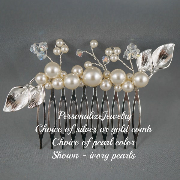 COMB- Wedding silver calla lily hair comb Swarovski pearls crystals headpiece Bride hair comb bridal hair accessory bridesmaid flower summer