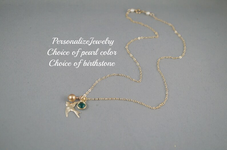 Graduation Gift Everyday Wear Sparrow Bird Necklace Bird Birthstone Charm Bird Necklace NECKLACE -14k Gold Filled Swallow Bird Necklace