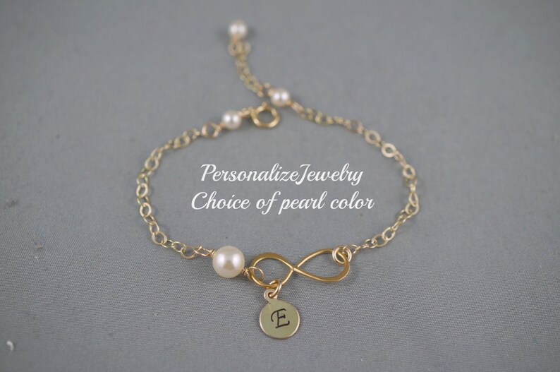 Personalized Infinity Gold Silver Bracelet Eternity figure 8 Jewelry Friendship Bracelet, Personalized Initial Hand Stamp Alphabet handmade image 2