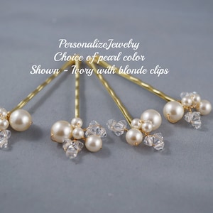 Ivory Hair Clips | Bridal Wedding Hair Pins | Bridesmaid Accessories | Pearl and Crystal Clips for Short Hairstyles | Prom Hairdo | Set of 4