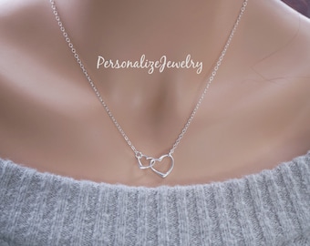Sterling Silver Double Heart Necklace | Interlocking Charms