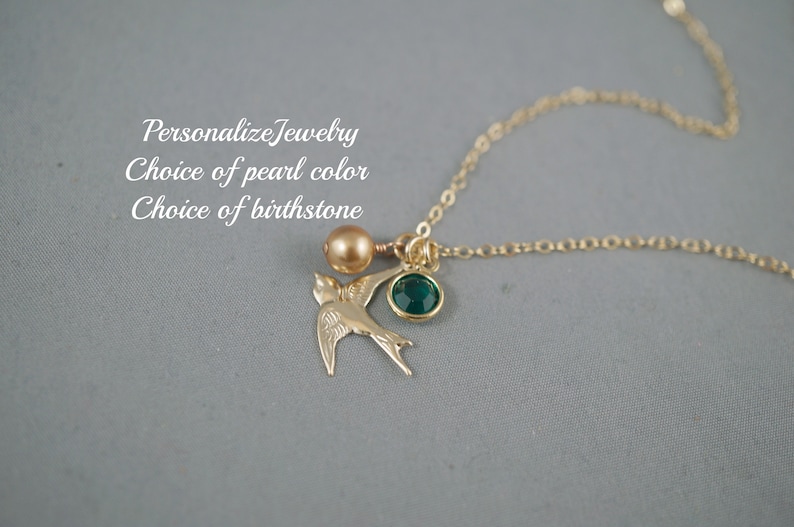 Graduation Gift Everyday Wear Sparrow Bird Necklace Bird Birthstone Charm Bird Necklace NECKLACE -14k Gold Filled Swallow Bird Necklace