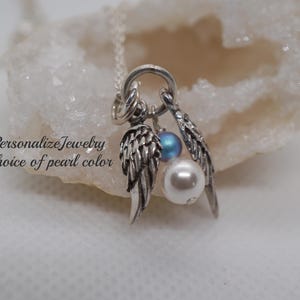 Open Wings Necklace Sterling Silver 925 | Love & Loss Necklace with Pearl Charm | Personalized Memorial Remembrance Gift Grieving Jewelry