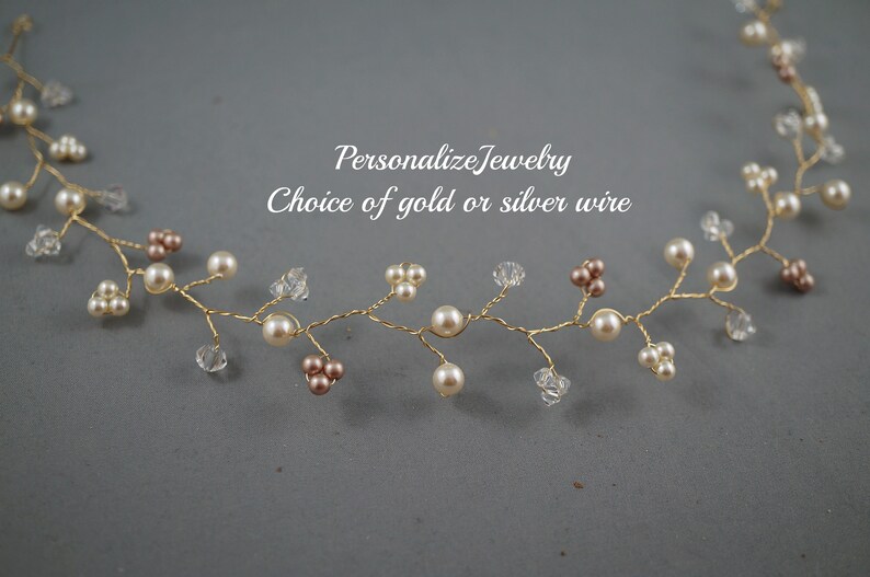 Bridal Hair Vines Wreaths Champagne Ivory Pearls Crystals Buds Silver Gold Wedding Hair Accessories Accessory Spring Wedding Vines Flexible - 