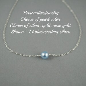 Single Pearl Necklace | White Purple Pink Pearl Jewelry | Sterling Silver Bridal Party & Bridesmaid Gift | Floating Pearl Wedding Necklace
