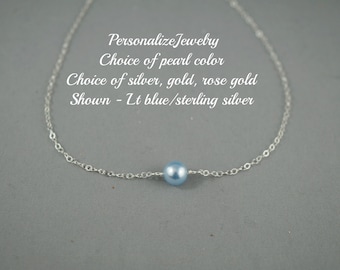 SINGLE Pearl Necklace, Swarovski Floating Pearl Jewelry, Bridesmaid gift, Sterling silver, Bridal Party Gift, Floating Pearl wedding bride