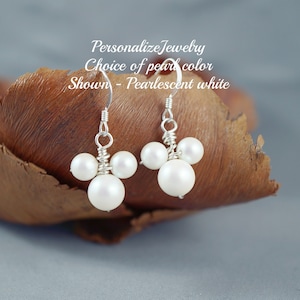 Mickey Earrings | Wedding Disney Jewelry | Wire Wrapped Dangle Pearl Earrings | Disney Bridesmaid Gift | Mickey Mouse Fairytale Jewelry