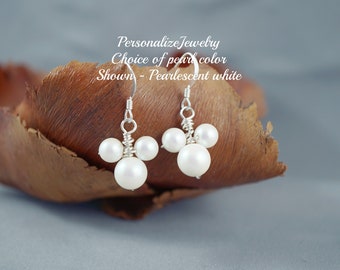 Mickey Earrings | Wedding Disney Jewelry | Wire Wrapped Dangle Pearl Earrings | Disney Bridesmaid Gift | Mickey Mouse Fairytale Jewelry