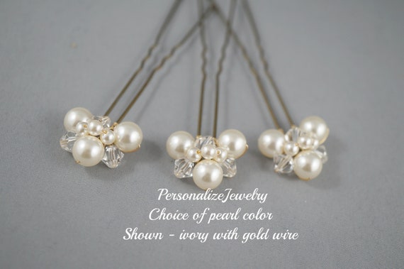 12 Clear Diamonte Crystal Ivory Pearl Hair Pins Grips Wedding Bridesmaid 6 each