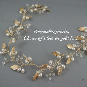 Gold Leaf Hair Vines | Wedding Bridal Wreaths | Fall Hair Accessory | Autumn Bride Headpiece | Gold & White Hair Piece Handmade Bride Tiara