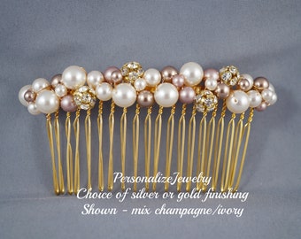 COMB - Printemps Mariage Mariée Argent Or Peigne Accessoires de cheveux Perle Champagne Ivoire Demoiselle d’honneur Pièce de cheveux formelle Formelle Français Rouleau