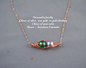 Collar de dos guisantes dulces / Envoltura de plata esterlina / Regalo para el Día de la Madre / Collar de dos guisantes en vaina / Regalo para mamá, abuela o baby shower de gemelos
